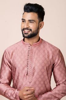 Picture of Aesthetic Dark Peach Designer Kurta Pyjama Set for Engagement, Reception, Party, and Festivals