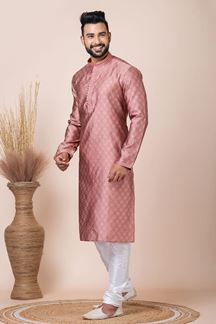 Picture of Aesthetic Dark Peach Designer Kurta Pyjama Set for Engagement, Reception, Party, and Festivals