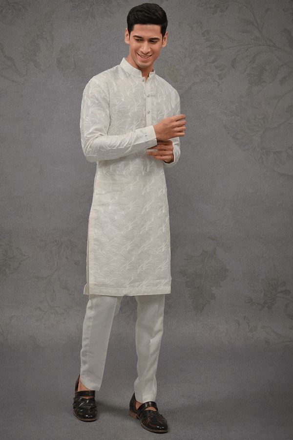 Picture of Aesthetic Off-White Designer Kurta Pant Set for Party and Festivals