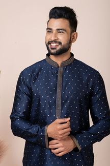 Picture of Captivating Navy Blue Designer Kurta Pyjama Set for Wedding, Reception, Party, and Festivals