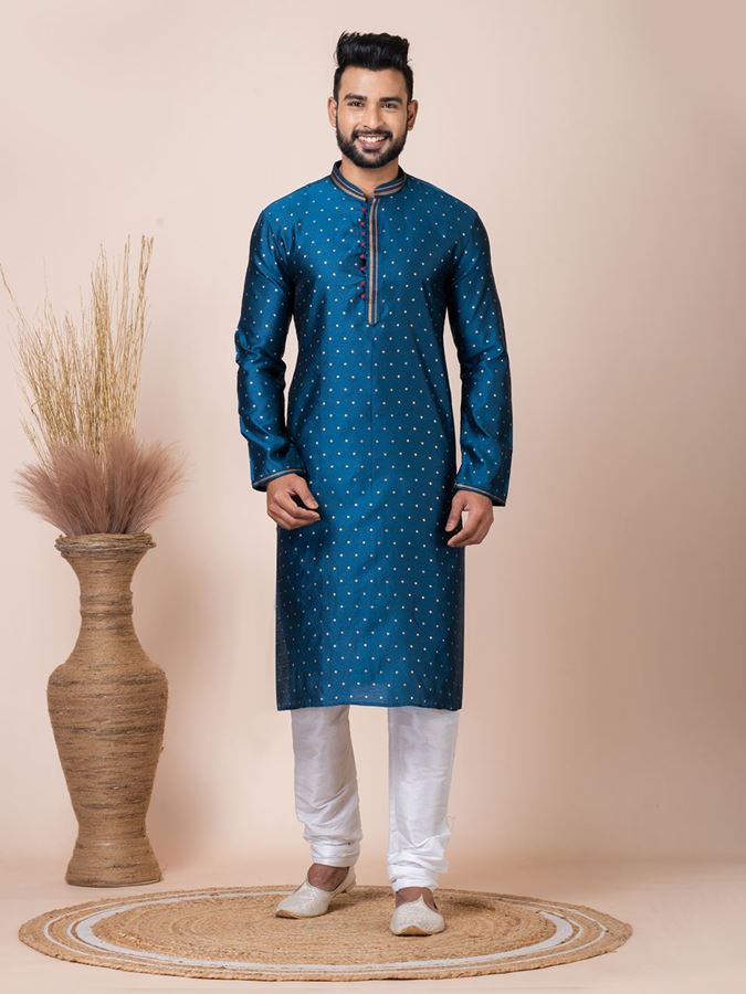 Picture of Charismatic Rama Green Designer Kurta Pyjama Set for Wedding, Reception, Party, and Festivals