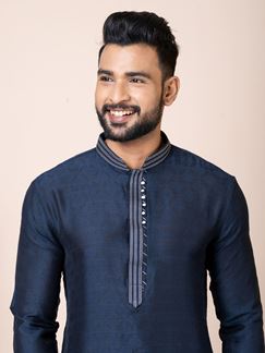 Picture of Spectacular Navy Blue Designer Kurta Pyjama Set for Wedding, Reception, Party, and Festivals