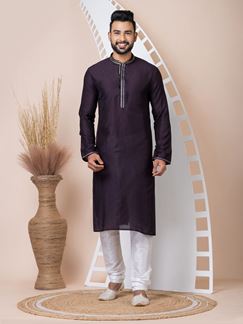 Picture of Majestic Violet Designer Kurta Pyjama Set for Wedding, Reception, Party, and Festivals