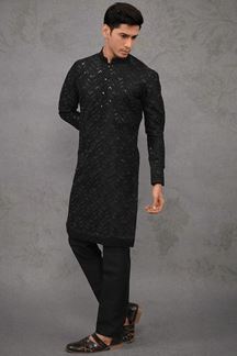 Picture of Attractive Black Designer Kurta Pant Set for Party