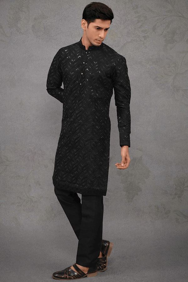 Picture of Attractive Black Designer Kurta Pant Set for Party