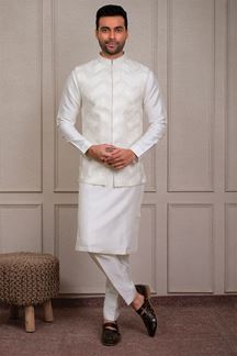 Picture of Elegant Off-White Designer 3-Piece Men’s Suit for Engagement, Reception, and Party