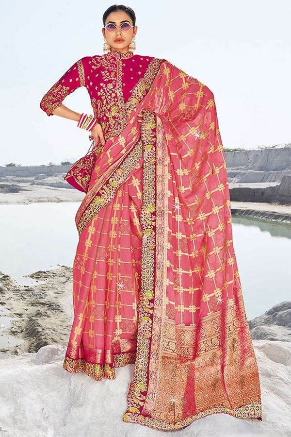 Picture of Gorgeous Pink Georgette Designer Saree for Wedding and Reception