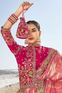 Picture of Gorgeous Pink Georgette Designer Saree for Wedding and Reception