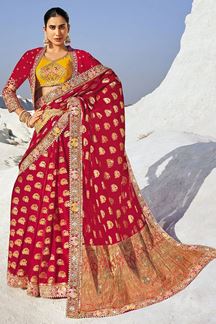 Picture of Ethnic Red Georgette Designer Saree for Wedding and Reception