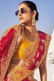 Picture of Ethnic Red Georgette Designer Saree for Wedding and Reception