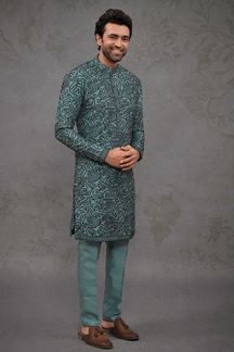 Picture of Marvelous Teal Blue Designer Kurta Pant Set for Party, Reception, and Festivals