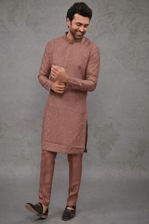 Picture of Awesome Rust Designer Kurta Pant Set for Party, Engagement, Reception, and Festivals