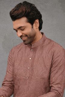 Picture of Awesome Rust Designer Kurta Pant Set for Party, Engagement, Reception, and Festivals