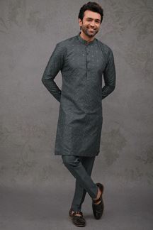 Picture of Royal Gray Designer Kurta Pant Set for Party, Engagement, Reception, and Festivals