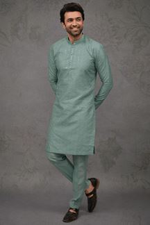 Picture of Splendid Sea Green Designer Kurta Pant Set for Party, Engagement, Reception, and Festivals