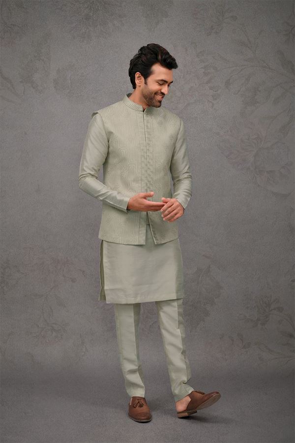 Picture of Enticing Light Pista Designer 3-Piece Men’s Suit for Engagement and Reception