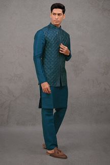 Picture of Fashionable Rama Blue Designer 3-Piece Men’s Suit for Wedding, Reception, Party, and Festivals