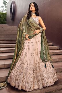 Picture of Captivating Cream Designer Indo-Western Lehenga Choli for Engagement, Wedding and Reception