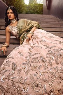 Picture of Captivating Cream Designer Indo-Western Lehenga Choli for Engagement, Wedding and Reception