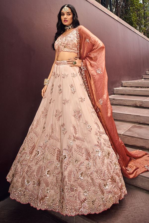 Picture of Charismatic Cream Designer Indo-Western Lehenga Choli for Wedding and Reception 