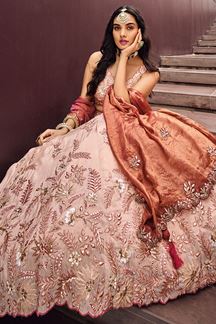 Picture of Charismatic Cream Designer Indo-Western Lehenga Choli for Wedding and Reception 