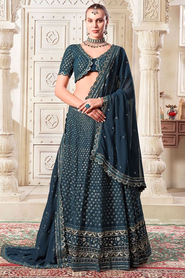 Picture of Exuberant Navy Blue Designer Lehenga Choli for Engagement and Sangeet 