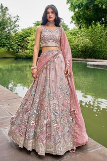 Picture of Splendid Rose Gold Designer Indo-Western Lehenga Choli for Engagement and Reception 