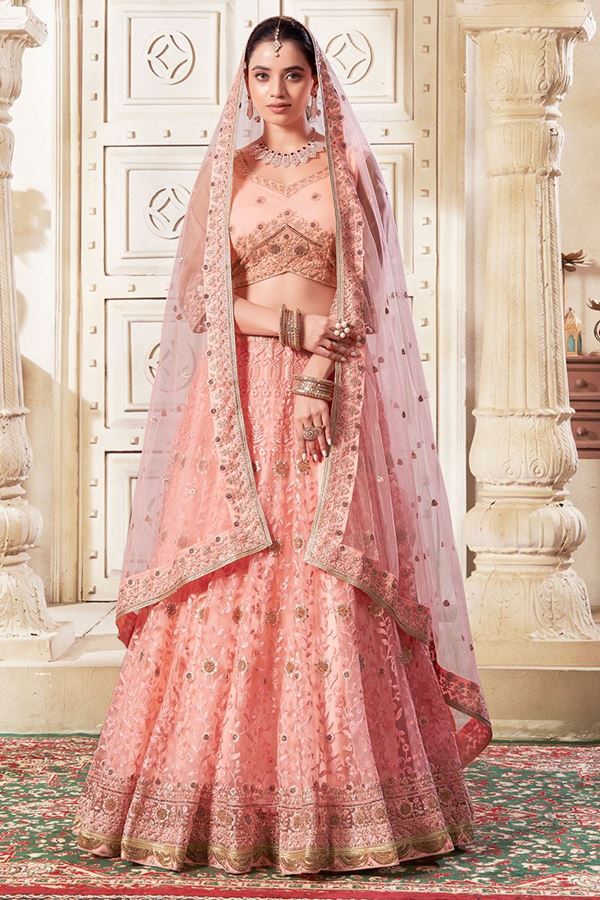 Picture of Delightful Dark Peach Designer Wedding Lehenga Choli for Engagement and Reception 