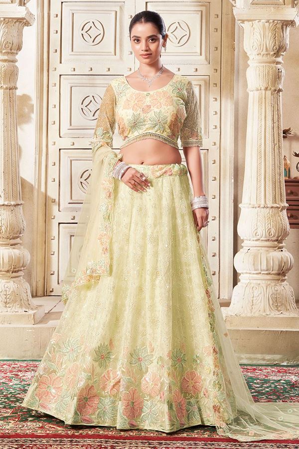 Picture of Enticing Light Lemon Designer Lehenga Choli for Haldi and Reception 