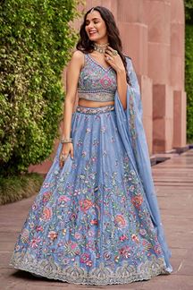 Picture of Outstanding Turquoise Blue Designer Indo-Western Lehenga Choli for Engagement and Reception 