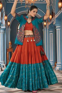 Picture of Ethnic Orange Designer Navratri Lehenga Choli for Garba Raas 