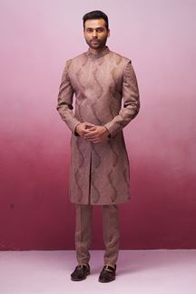 Picture of Enticing Rust Designer Nawabi Indo-Western Sherwani for Party, Engagement, and Reception