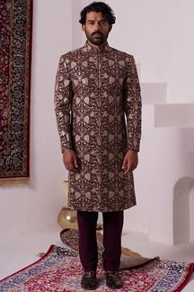 Picture of Amazing Maroon Designer Nawabi Indo-Western Sherwani for Engagement, Wedding, and Reception