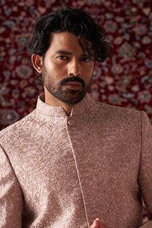 Picture of Marvelous Rose Gold Pink Designer Nawabi Indo-Western Sherwani for Engagement and Reception