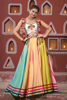 Picture of Ethnic Multi and White Designer Indo-Western Navratri Lehenga Choli for Garba Raas 