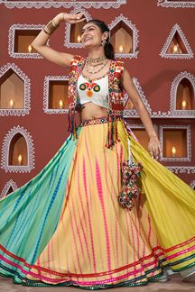 Picture of Ethnic Multi and White Designer Indo-Western Navratri Lehenga Choli for Garba Raas 