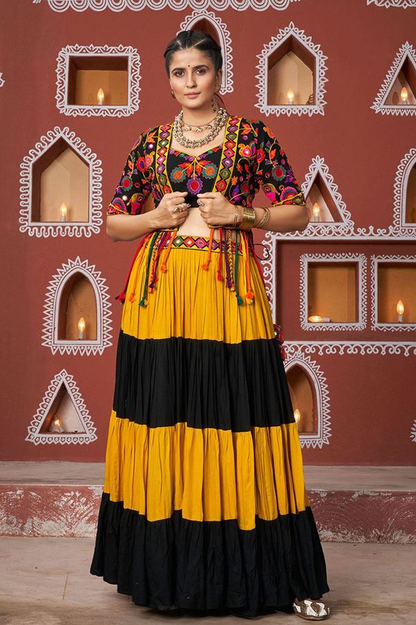 Picture of Flamboyant Multi and Black Designer Indo-Western Navratri Lehenga Choli for Garba Raas 