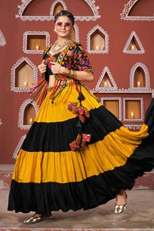 Picture of Flamboyant Multi and Black Designer Indo-Western Navratri Lehenga Choli for Garba Raas 