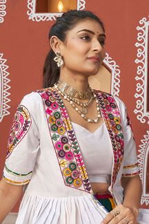 Picture of Smashing Multi and White Designer Indo-Western Navratri Lehenga Choli for Garba Raas 