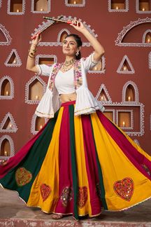 Picture of Smashing Multi and White Designer Indo-Western Navratri Lehenga Choli for Garba Raas 