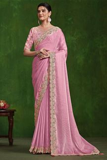 Picture of Spectacular 2 Tone Satin Silk Designer Saree for Engagement, Wedding, and Reception