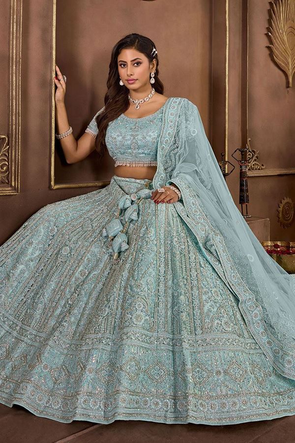 Picture of Appealing Sky Blue Designer Lehenga Choli for Engagement and Reception