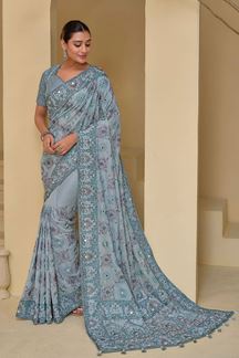 Picture of Fascinating Pure Banarasi Tuscany Silk Designer Saree for Party, Engagement, and Reception