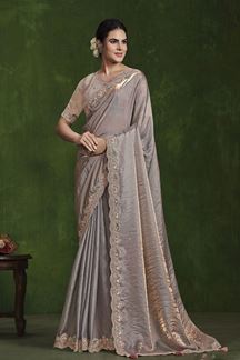 Picture of Mesmerizing 2 Tone Satin Silk Designer Saree for Engagement and Reception