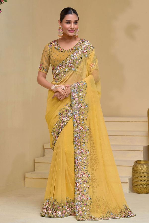 Picture of Ethnic Pure Banarasi Tuscany Silk Designer Saree for Haldi, Engagement, Reception, and Party