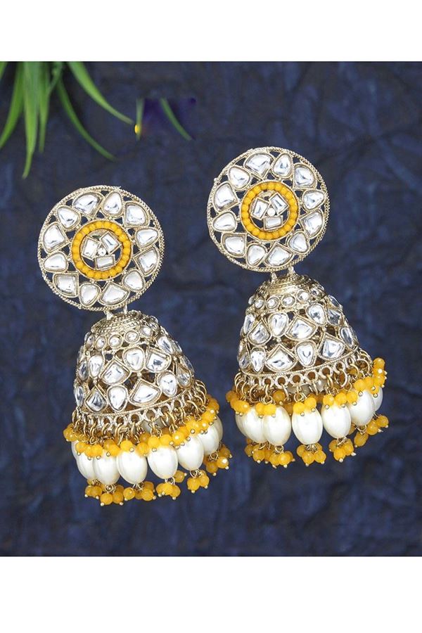 Picture of Dazzling Yellow Designer Earring Set for Haldi, Wedding, Reception, Engagement, and Party