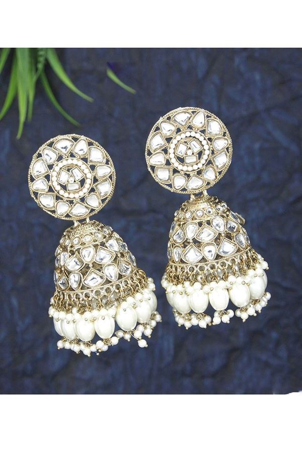 Picture of Royal White Designer Earring Set for Reception, Engagement, and Party