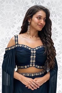 Picture of Outstanding Navy Blue Designer Palazzo Suit for Party and Festivals