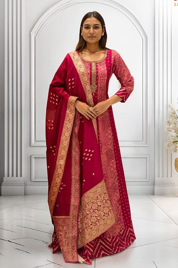 Picture of Fascinating Rani Pink Georgette Designer Anarkali Suit for Party and Festivals