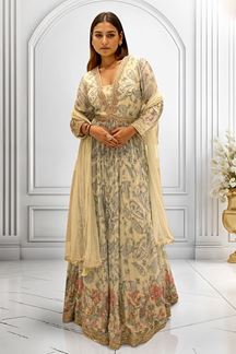 Picture of Striking Cream Georgette Designer Anarkali Suit for Party and Festivals